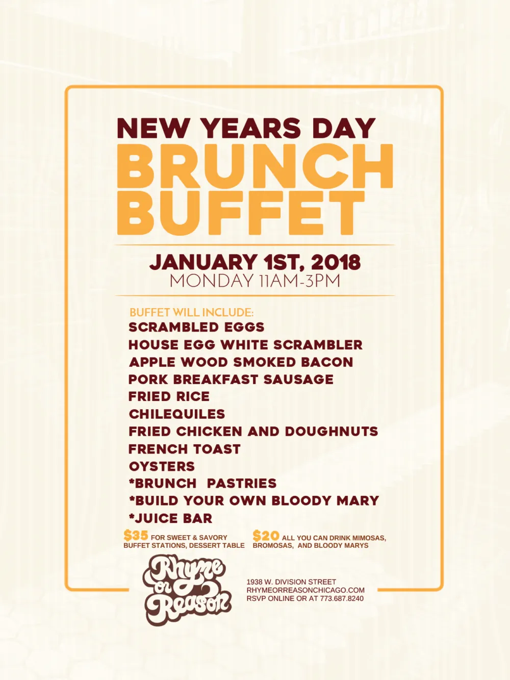 Ror Brunchbuffet 18X24 for New Year, New Brunch at Rhyme Or Reason!