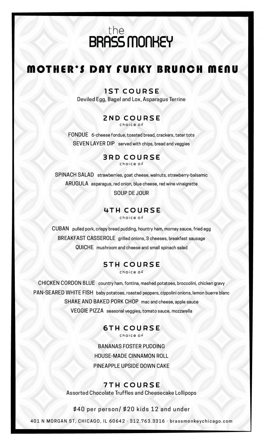 The Brass Monkey Mother's Day Funky Brunch Menu