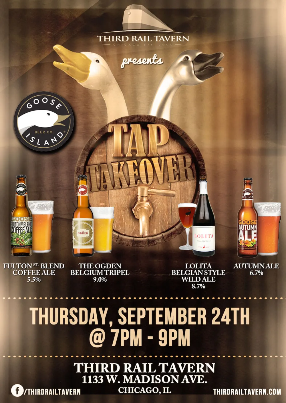 GooseIsland 9.24.15 for Third Rail Tavern Announces New Daily Specials and Happy Hour Promotions
