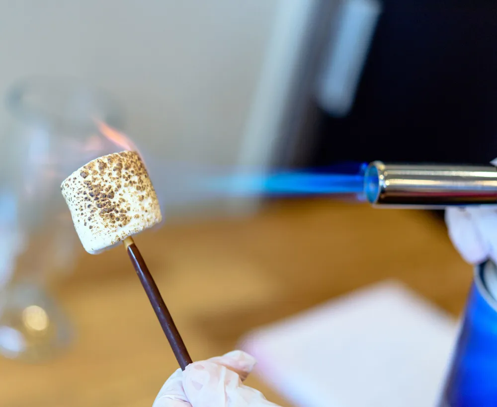Torching a marshmallow! for Okashi Brings Thai Ice Cream with a Twist to Lakeview