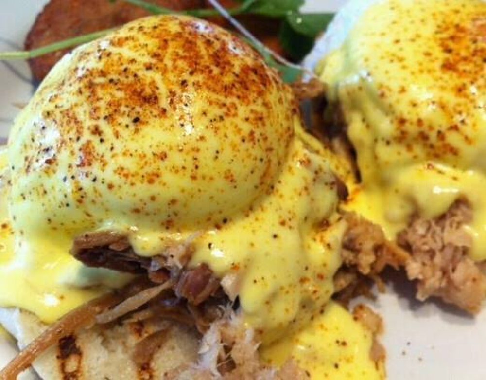 Pork Carnitas Benedict - The Breakfast Club and Grill