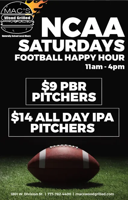 College Football At 11 36 07 Am for Game Day Specials at Mac's Wood Grilled!