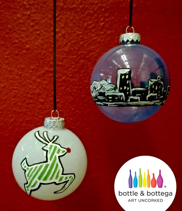 Ornament Withlogo2 for Bottle & Bottega: A Holiday Ornament Painting Brunch at The Gwen, 12/4