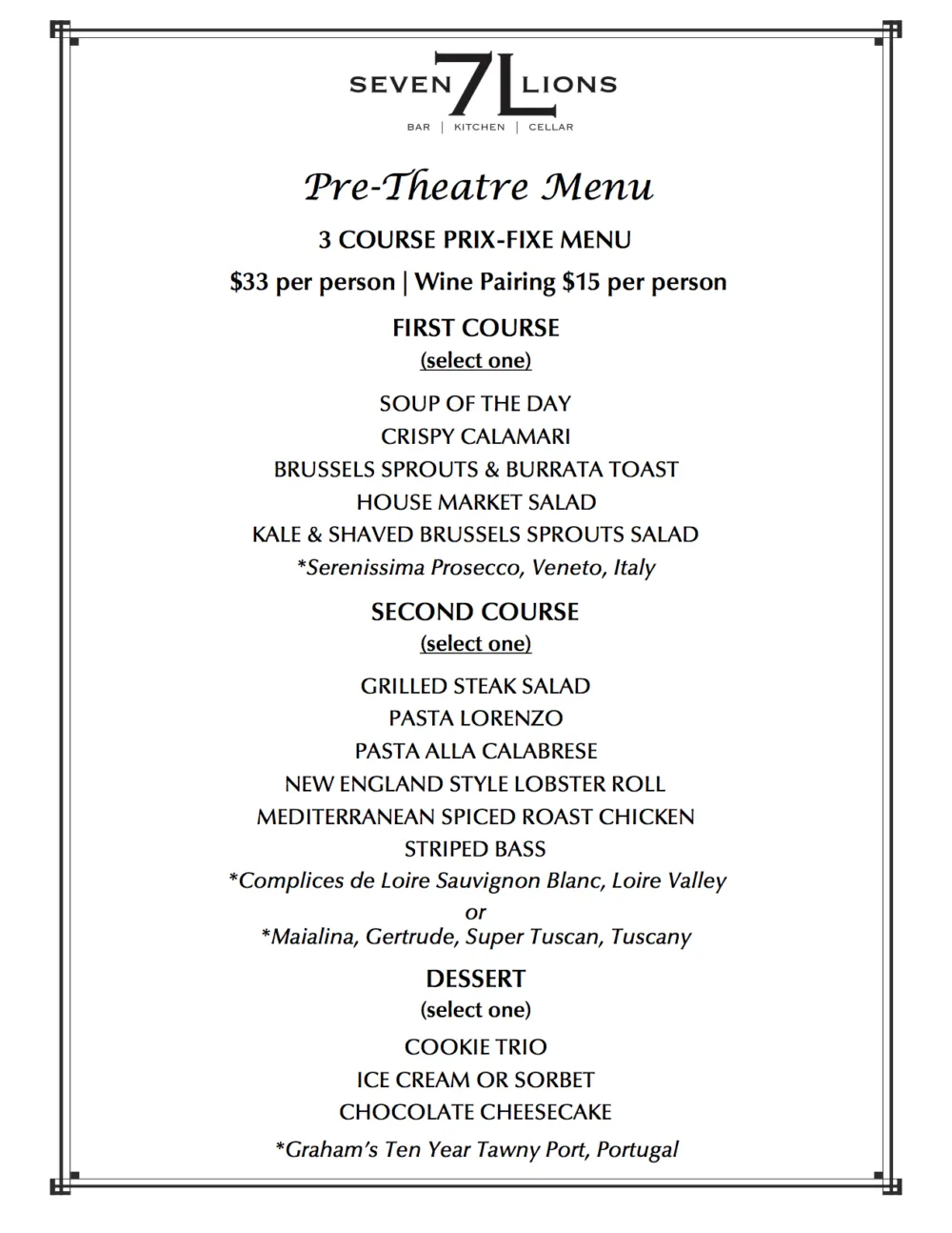 Pretheatermenu for Pre Theatre Menu at Seven Lions