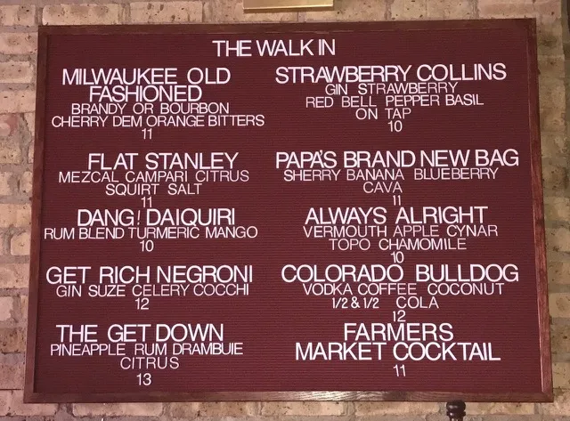The Walk In Cocktail Menu Board for The Walk In Launches New Cocktail Program, Happy Hour Specials, and “Friendly As F*ck” Attitude