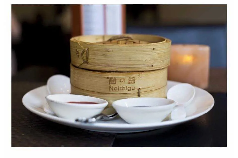 Xiaolong Bao Dim Sum 小笼包 Steamed Pork Soup Dumpling Served With Traditional Red Vinegar And Hoisin Sauce Plus 1 Bloody Mary For Brunch Today for National Dumpling Day at Koi