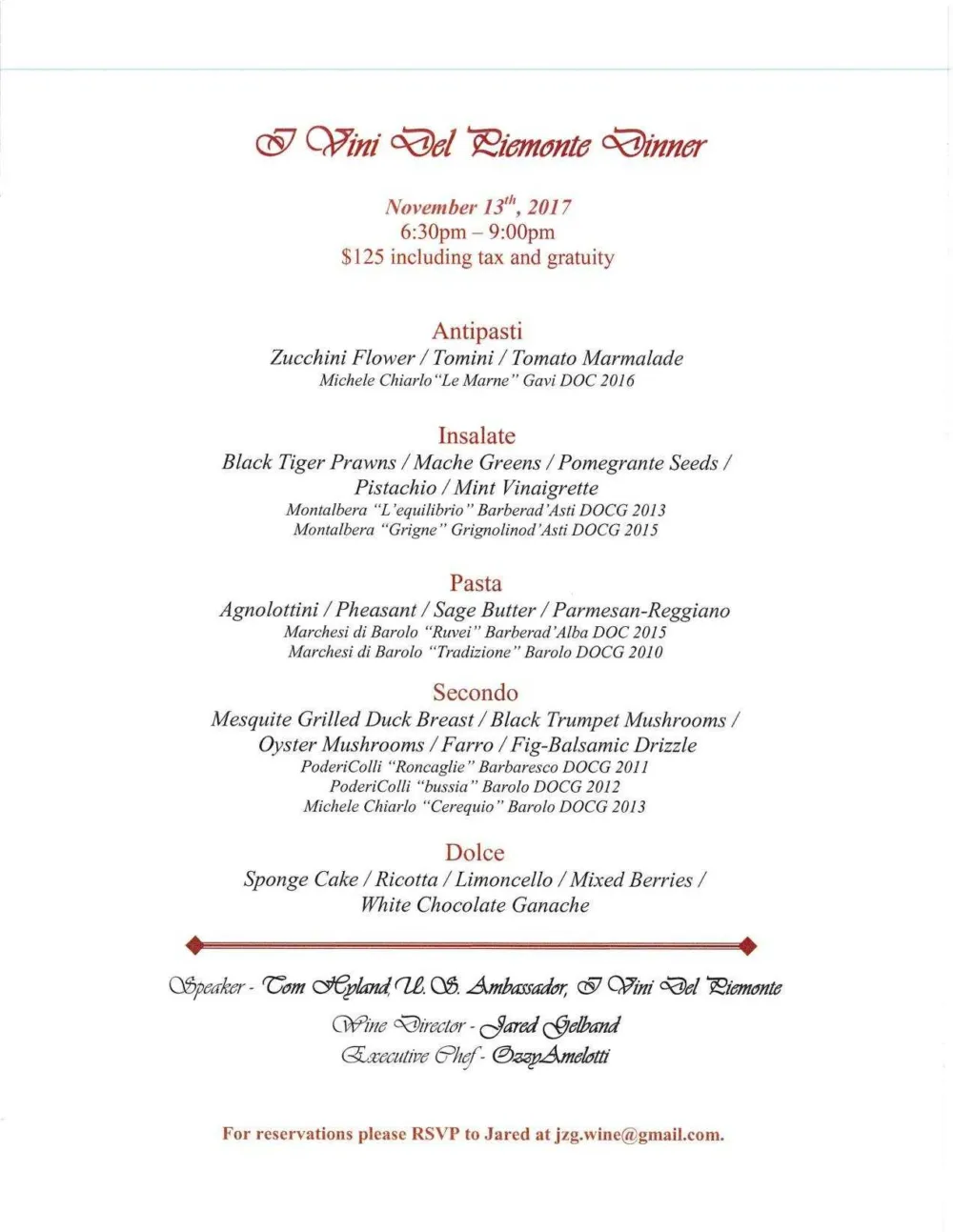 Image for Piemonte Wine Dinner at Italian Village’s Vivere