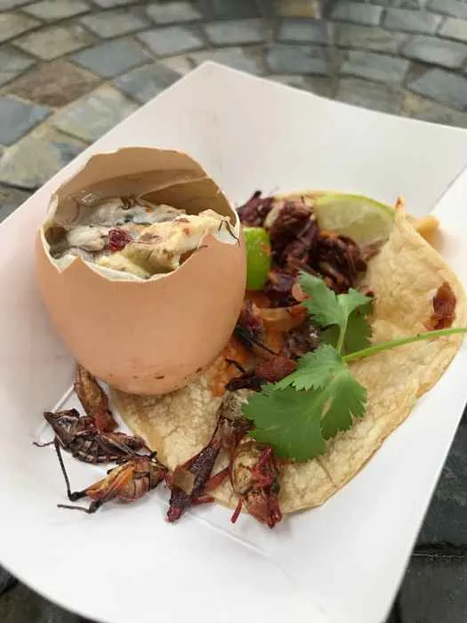 Balut/Grasshopper taco for Here's What You Missed at Strange Foods Festival 2