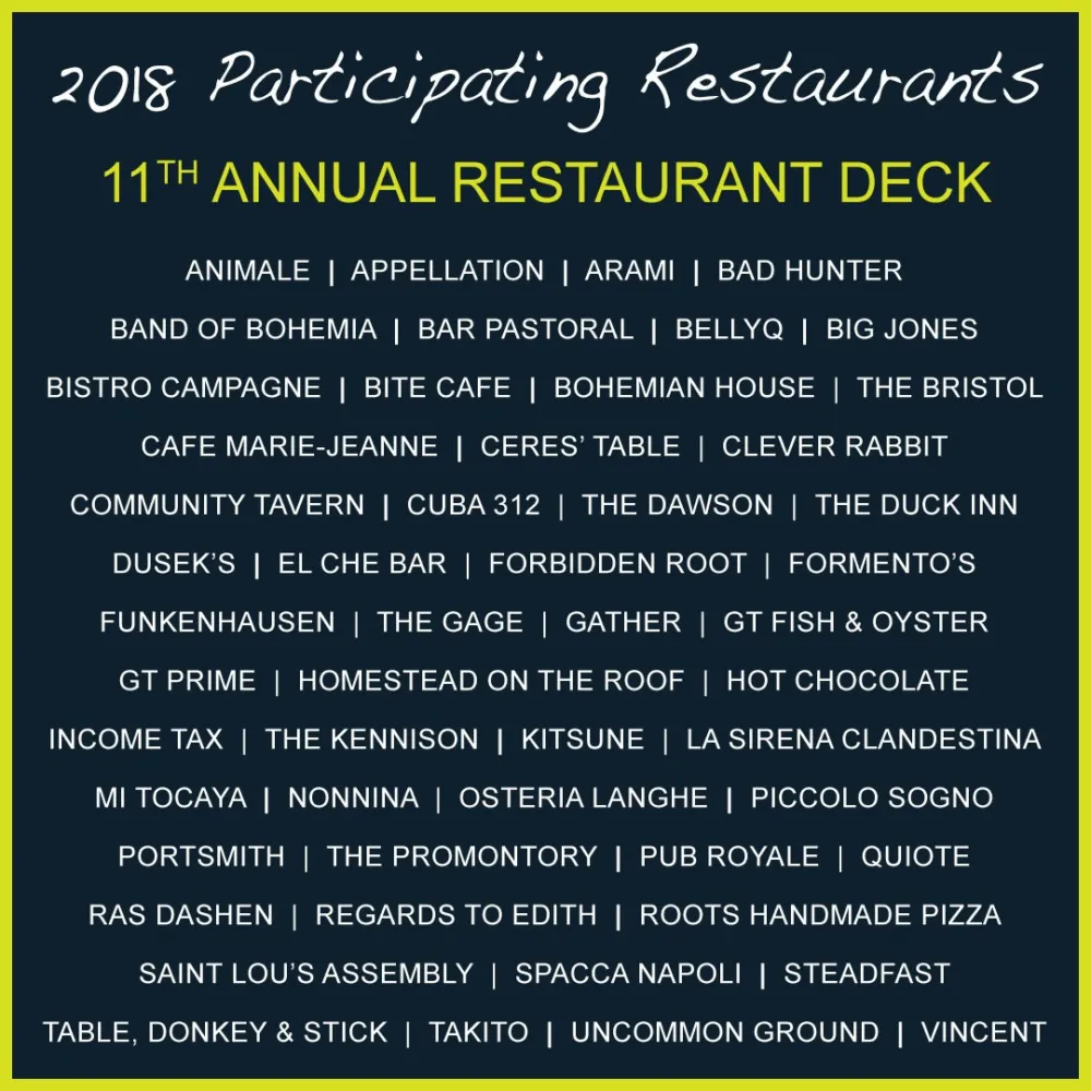 2018 Restaurant Deck Restaurants for A la Card Chicago: NEW Cheap Eats Deck and 11th Annual Restaurant Deck Now Available
