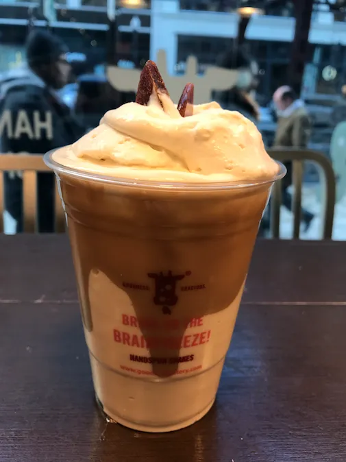 January's Bananas Foster Shake for Get the Good Stuff at Good Stuff Eatery