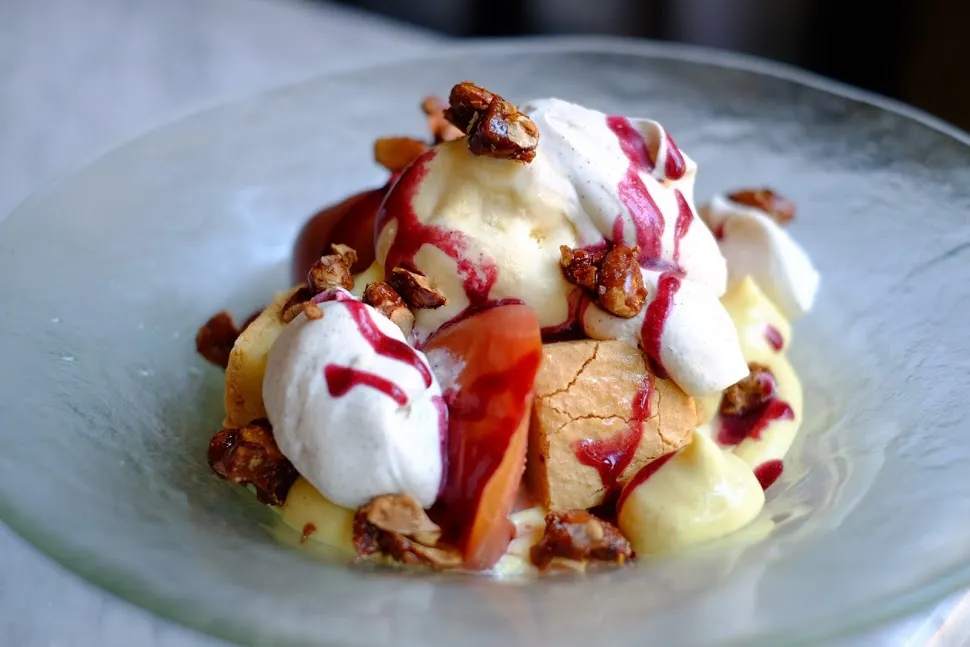 Peach Melba (credit: Adam Sokolowski) for New Chef Adds Fine Dining Tweaks to Hubbard Inn's Menu