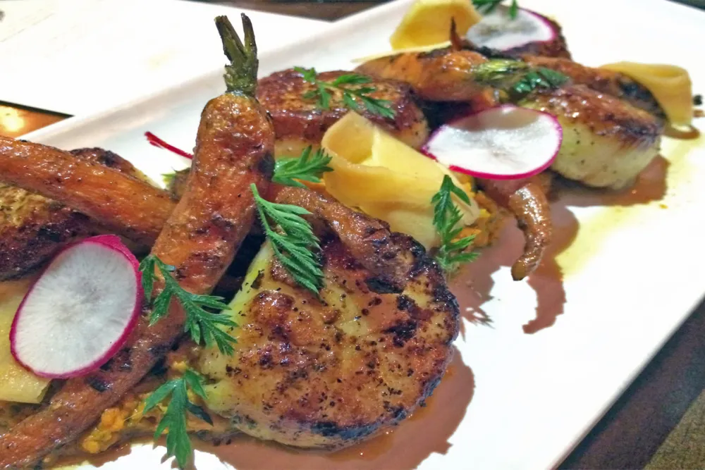 Sea Scallops with carrots two ways for The Best of the Best Seafood at Pearl Tavern