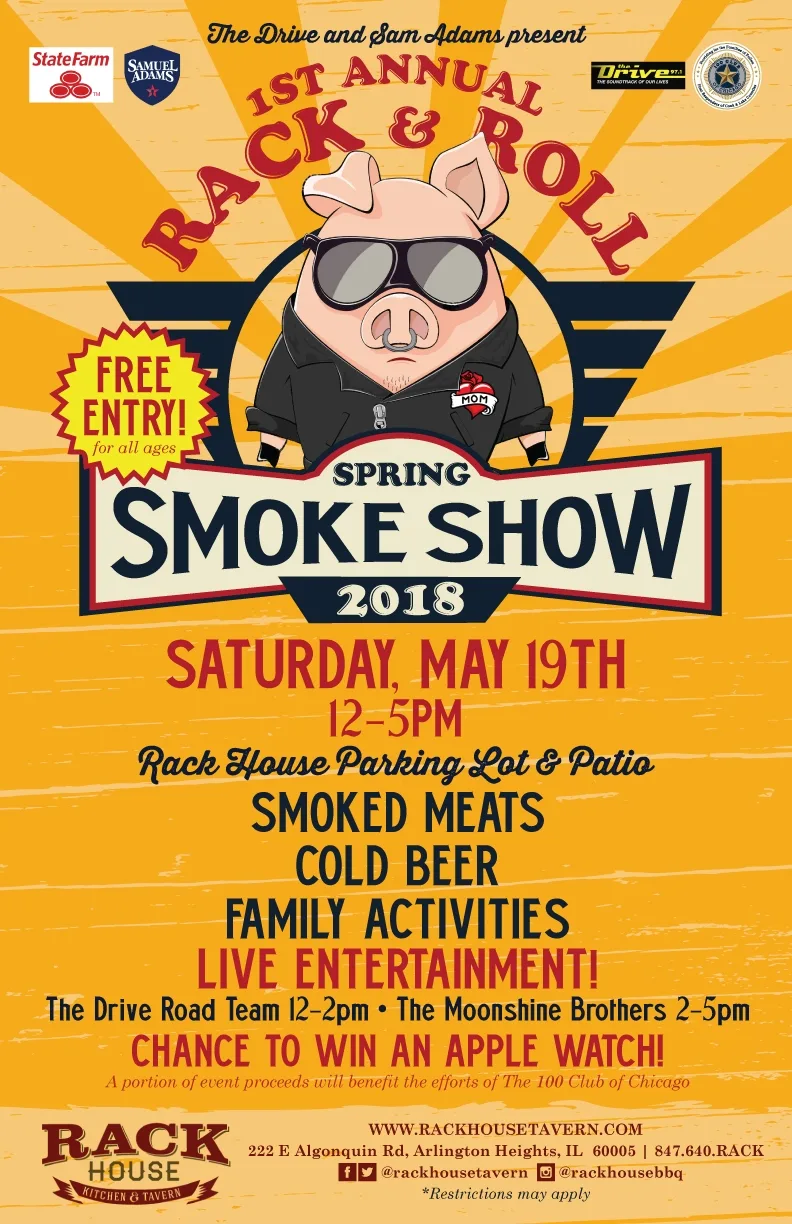 Rack N Roll Spring Smoke Show Flyer for 1st Annual “Rack N’ Roll Spring Smoke Show” at Rack House, May 19