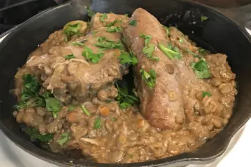 Chez Moi Oktoberfest 0000 Beer Braised Pork Belly Sausage With Green Lentil Ragout 1 for Beer Inspired Dishes for Oktoberfest at Chez Moi