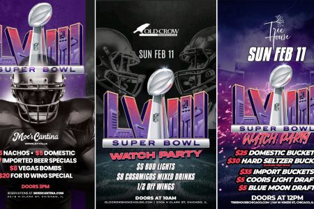 Super Bowl Watch Parties at Moe's Cantina Wrigleyville, Old Crow Smokehouse, and Tree House Chicago