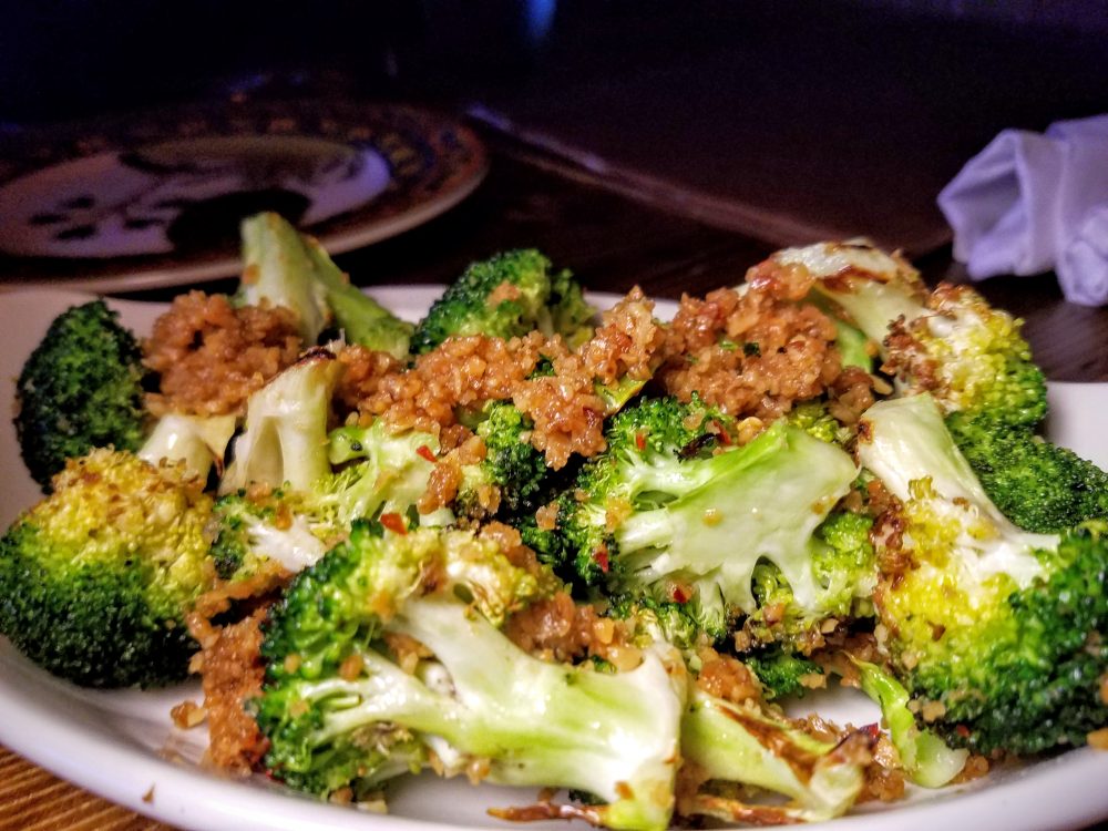 Roasted Broccoli made with Almond Picada & Rye Whiskey!