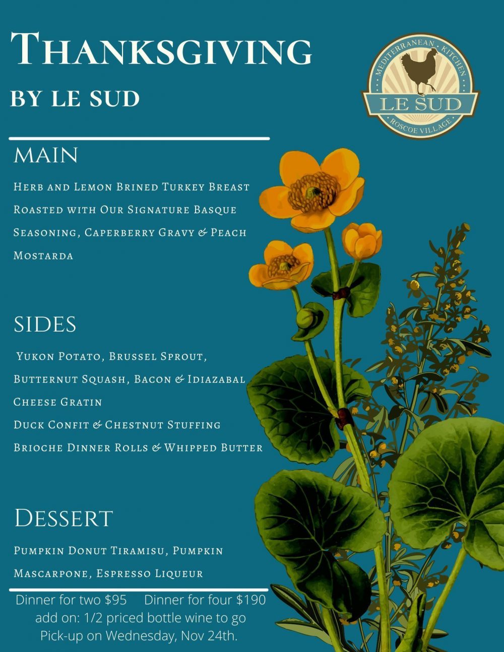 2021 11 24 Le Sud Thanksgiving Dinner Menu 1