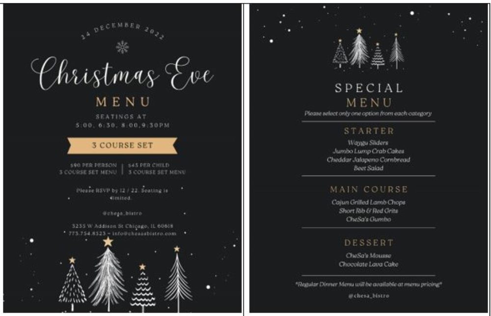 CheSa's Holiday Menu