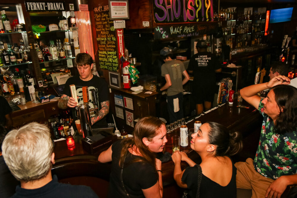 Estelle's prepares bar bites available late night in a tiny open kitchen set behind the bar.