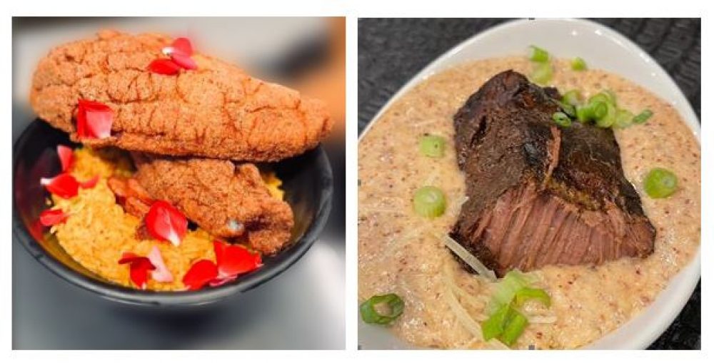 Chesas Brunch Catfish And Scrambled Eggs And Short Ribs And Red Grits
