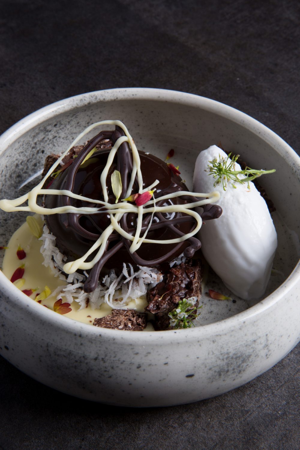 Coconut Chocolate Bombe from Executive Pastry Chef Caroline Kolaja Photo credit: Tom Gavin