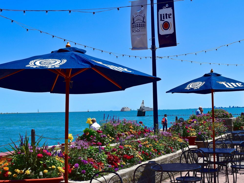 miller lite, beer garden, navy pier, summer, warm weather, patio