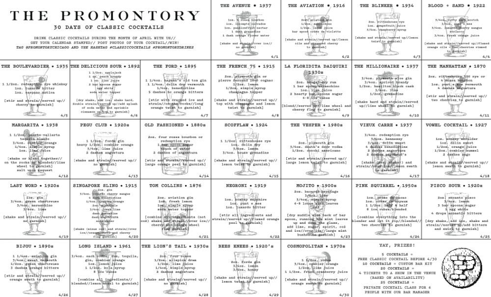 The Promontory's Classic Cocktail Calendar