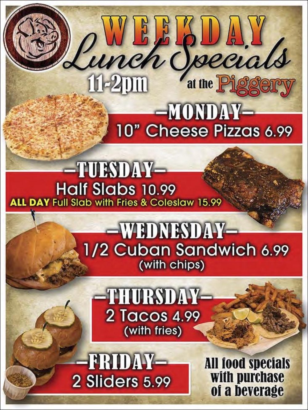 The Piggery Announces Weekday Lunch Specials Chicago Food Magazine