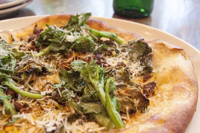 Housemade Spicy Lamb Sausage With Broccoli Rabe Leeks Garlic Oil Pecorino Crotonese 03 1 for National Pizza Month at Tesori