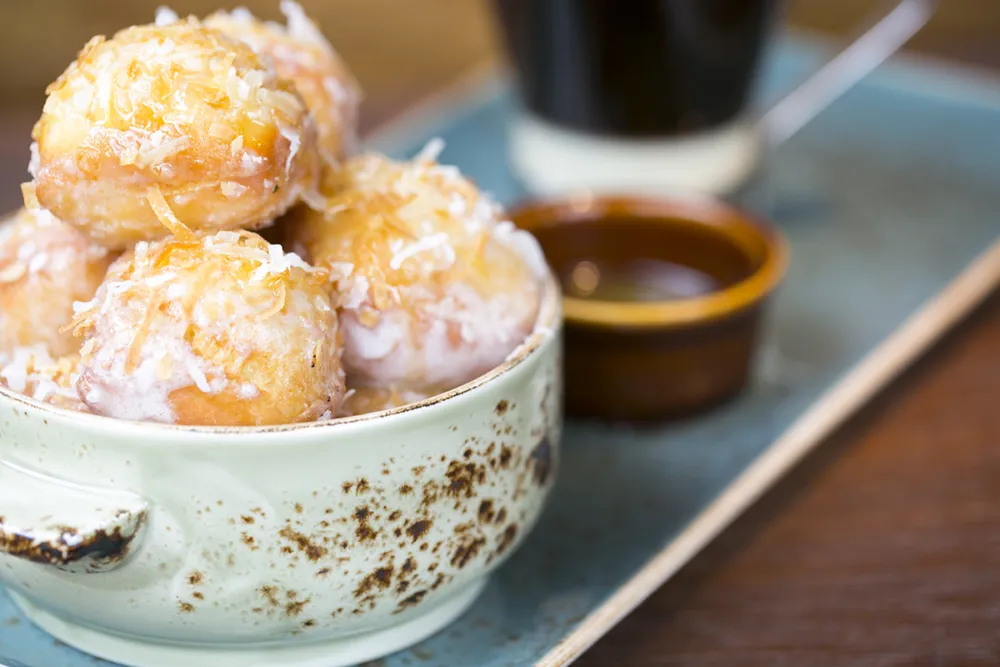 Coconut Doughnuts at RockSugar Southeast Asian Kitchen for National Donut Day at RockSugar Southeast Asian Kitchen and Grand Lux Cafe