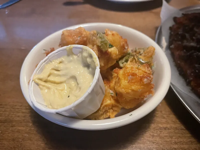Giardiniera Cheese Curds, crispy, fried mozzarella and giardiniera served with a spicy giardiniera aioli for Review: Dicey's Pizza & Tavern in Lincoln Park