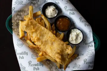 Picadilly Pub Fish Chips 1 for Piccadilly Pub Celebrating National Fish & Chips Day June 5th