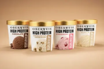 Pints of protein ice cream on tan background 1200x1200 for Oberweis to Launch First Ever High Protein Ice Cream