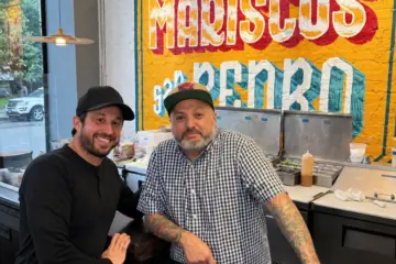 Chefs Danny Grant and Marcos Ascencio for Paella Meets The Bears: Maple & Ash x Mariscos San Pedro Tailgate