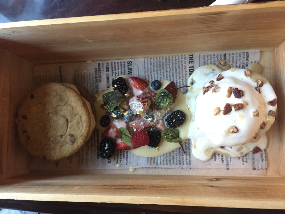 Ice Cream Cookie Sandwich, Sabayon and Peach Bread Pudding for Sláinte! to Kitty O’Sheas New Summer Menu