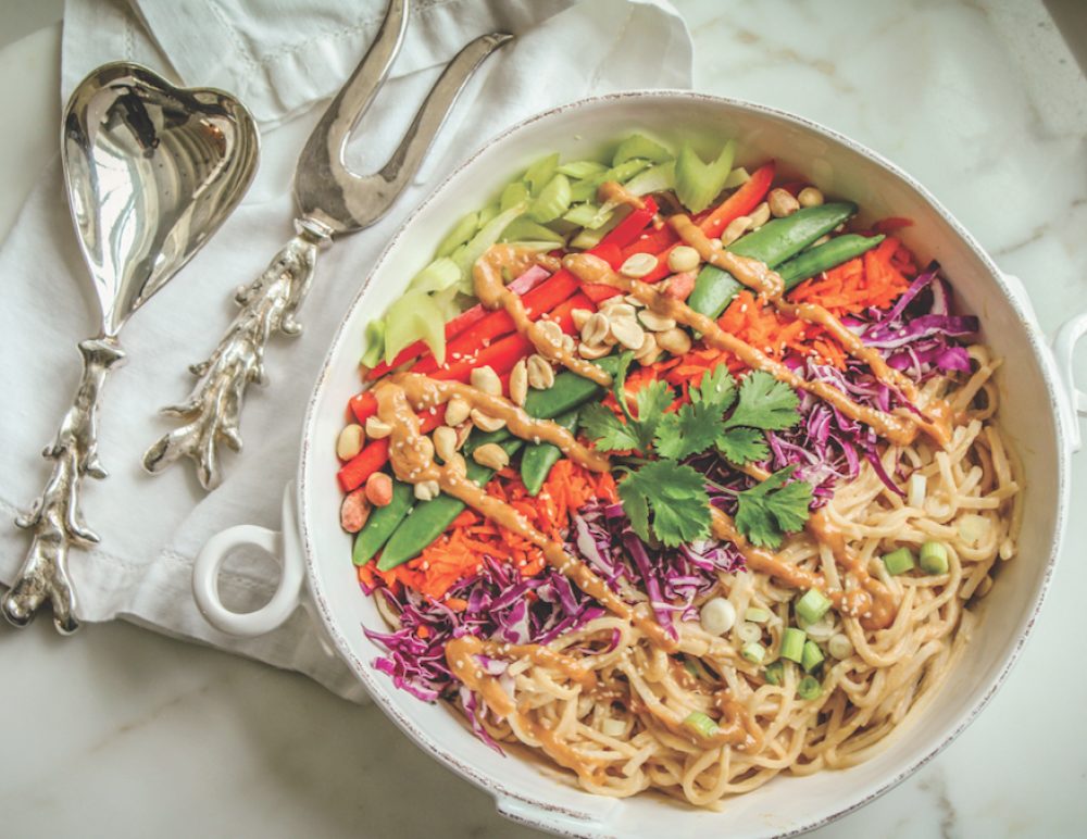Who wouldn't want a bite of this colorful Rice Noodle Salad with Peanut Sauce? (Photo Courtesy of Claudia Chocano)