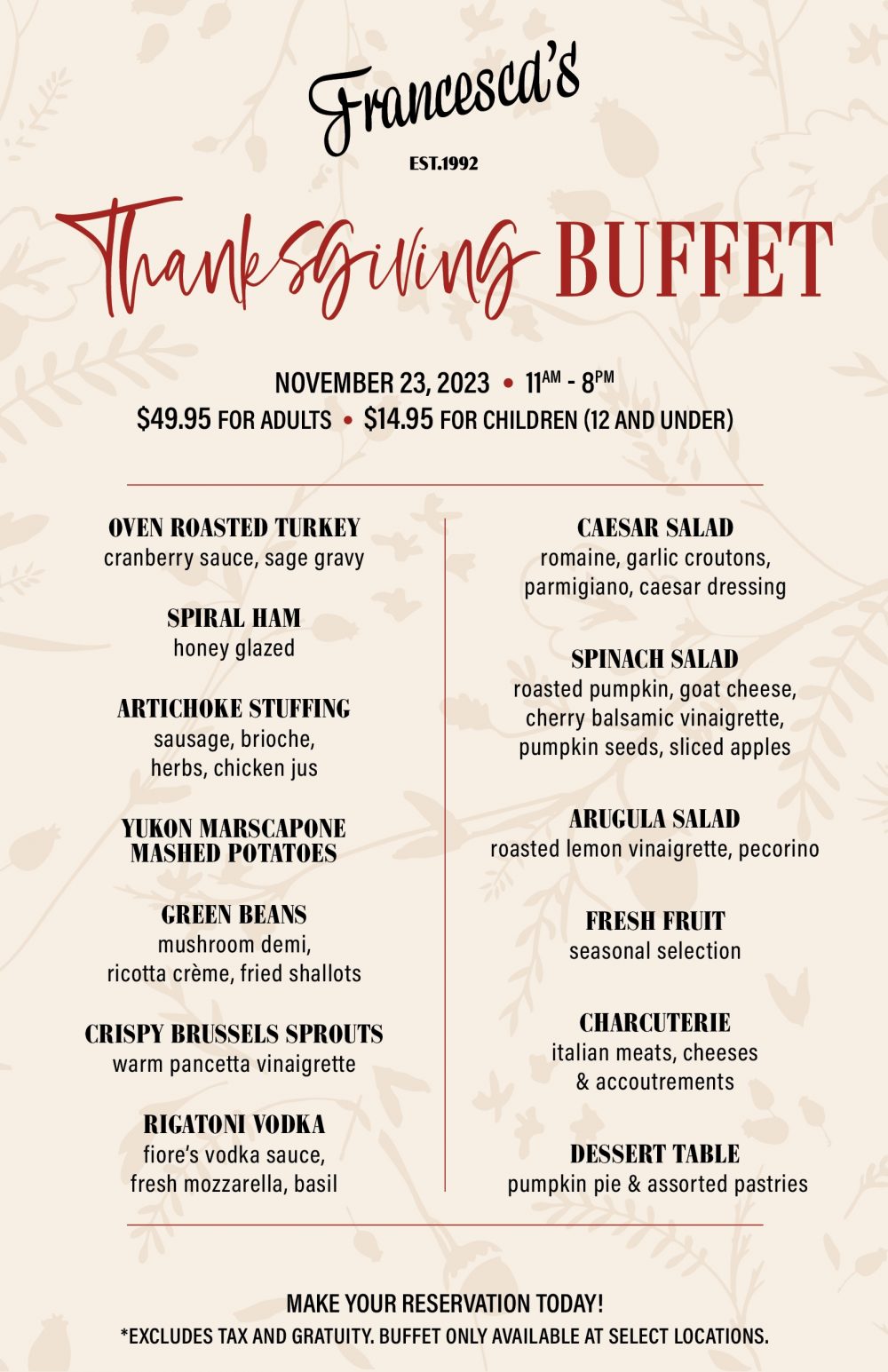 Thanksgiving Buffet Francescas 11X17 11232023