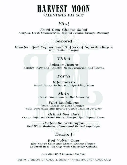 Valentines 2017 for 6 Course Menu Offers Valentine's Romance at Harvest Moon