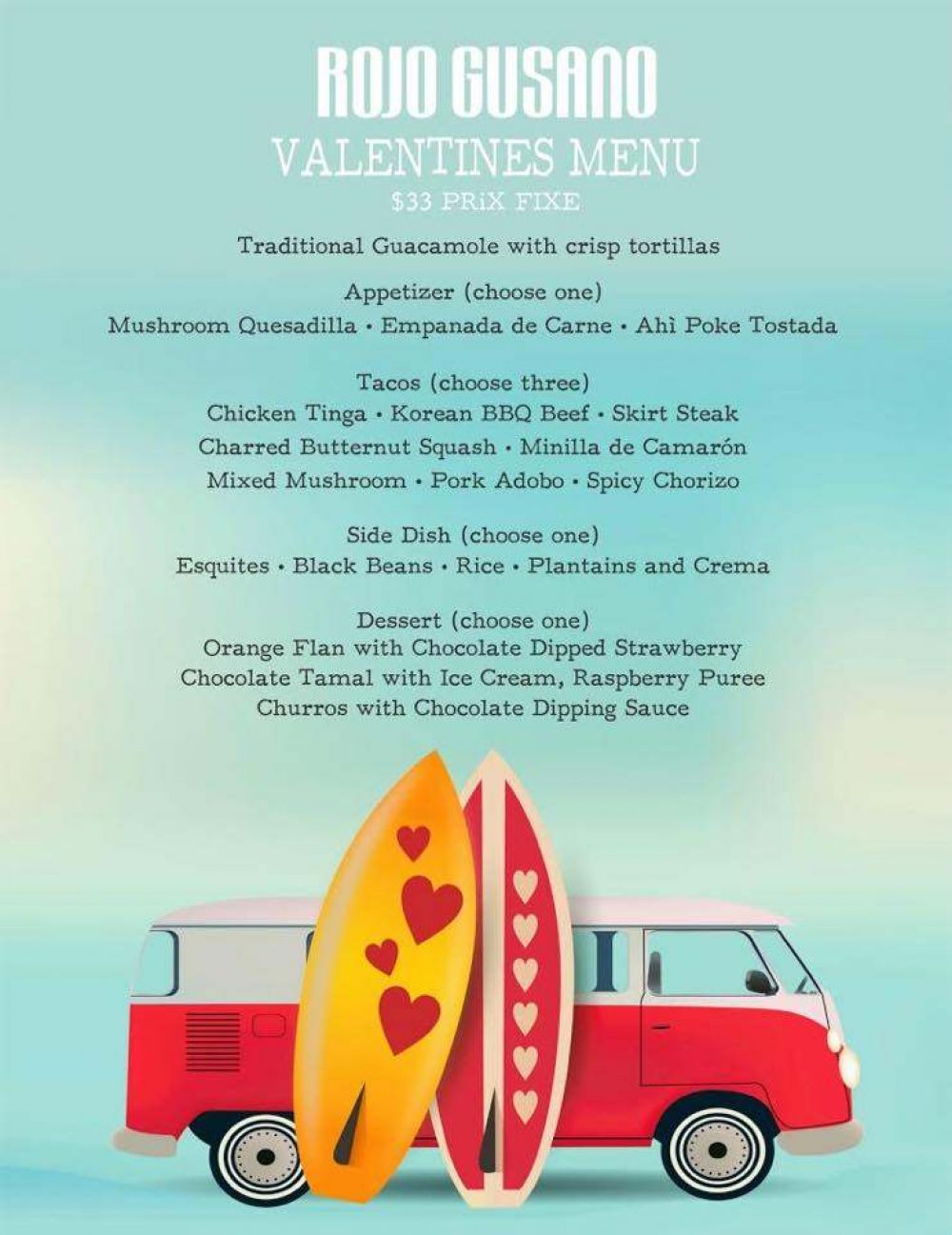 Rojo Gusano Valentine's Menu