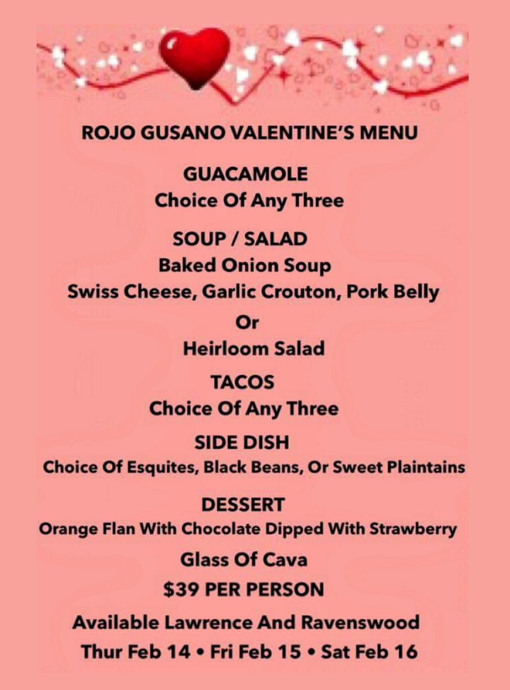 Rojo Gusano Valentine's Menu