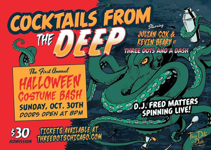 Halloween Flyer for Cocktails from the Deep at Three Dots and a Dash
