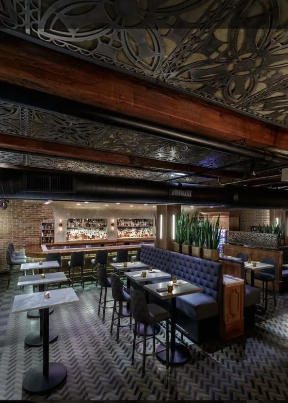 The bar area at The Franklin Room is well appointed for lovers of exquisite spirits.