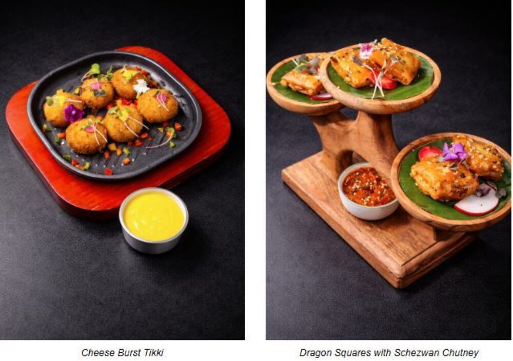 Cheese Burst Tikki and Dragon Squares with Schezwan Chutney