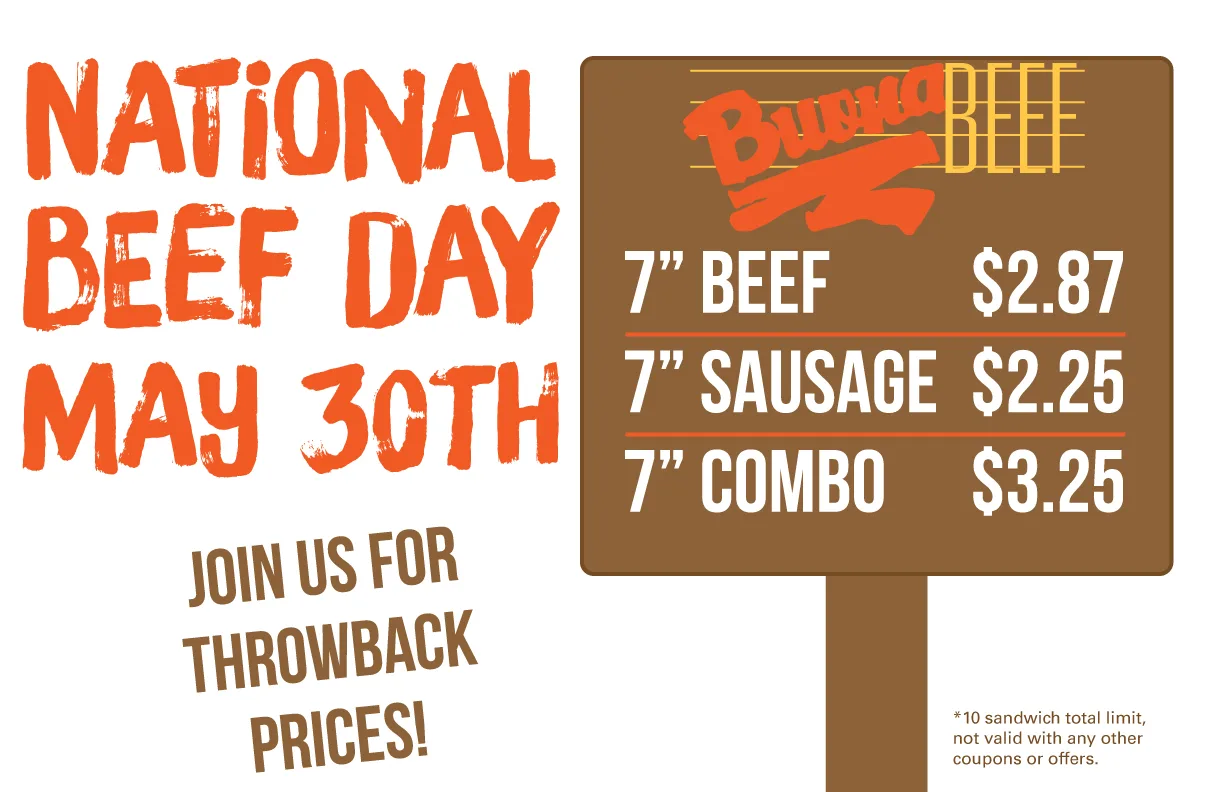 national beef day In line sign for Buona Celebrates National Beef Day with Half Off Italian Beef Sandwiches