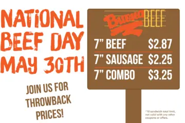 national beef day In line sign for Buona Celebrates National Beef Day with Half Off Italian Beef Sandwiches
