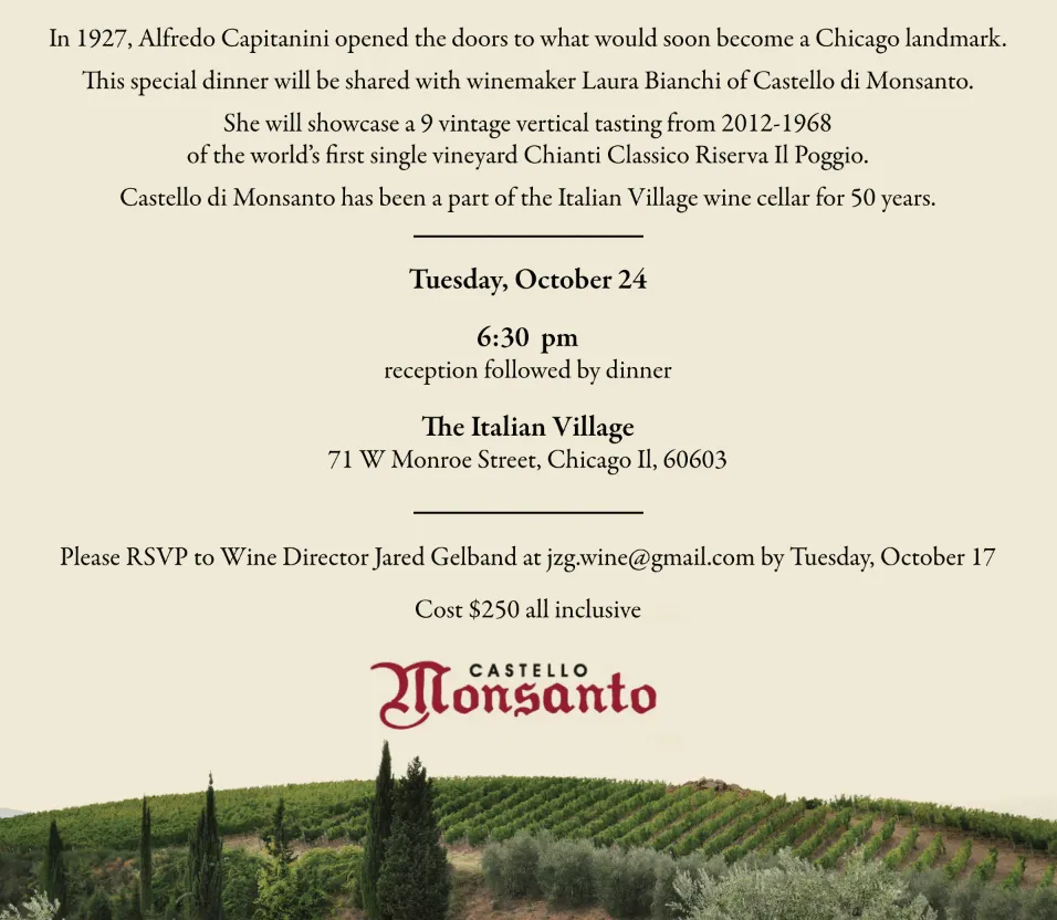 Monsanto Wine Dinner 2 for Italian Village Restaurants Hosts Monsanto Wine Dinner