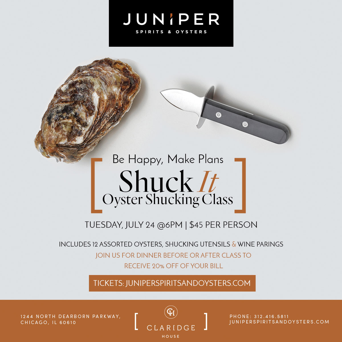 Juniper Oyster Shucking Class for Juniper Spirits & Oysters Offer Oyster Shucking Class