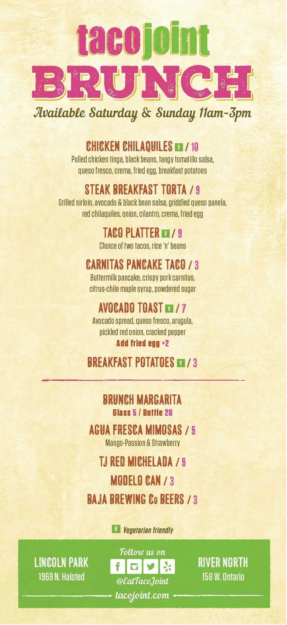 Brunch Menu for Easter Brunch at Taco Joint