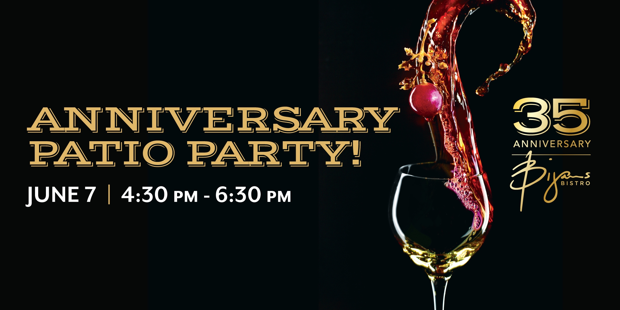 Anniversary Eb Header for Patio Party at Bijans Bistro to Celebrate 35 Years In River North