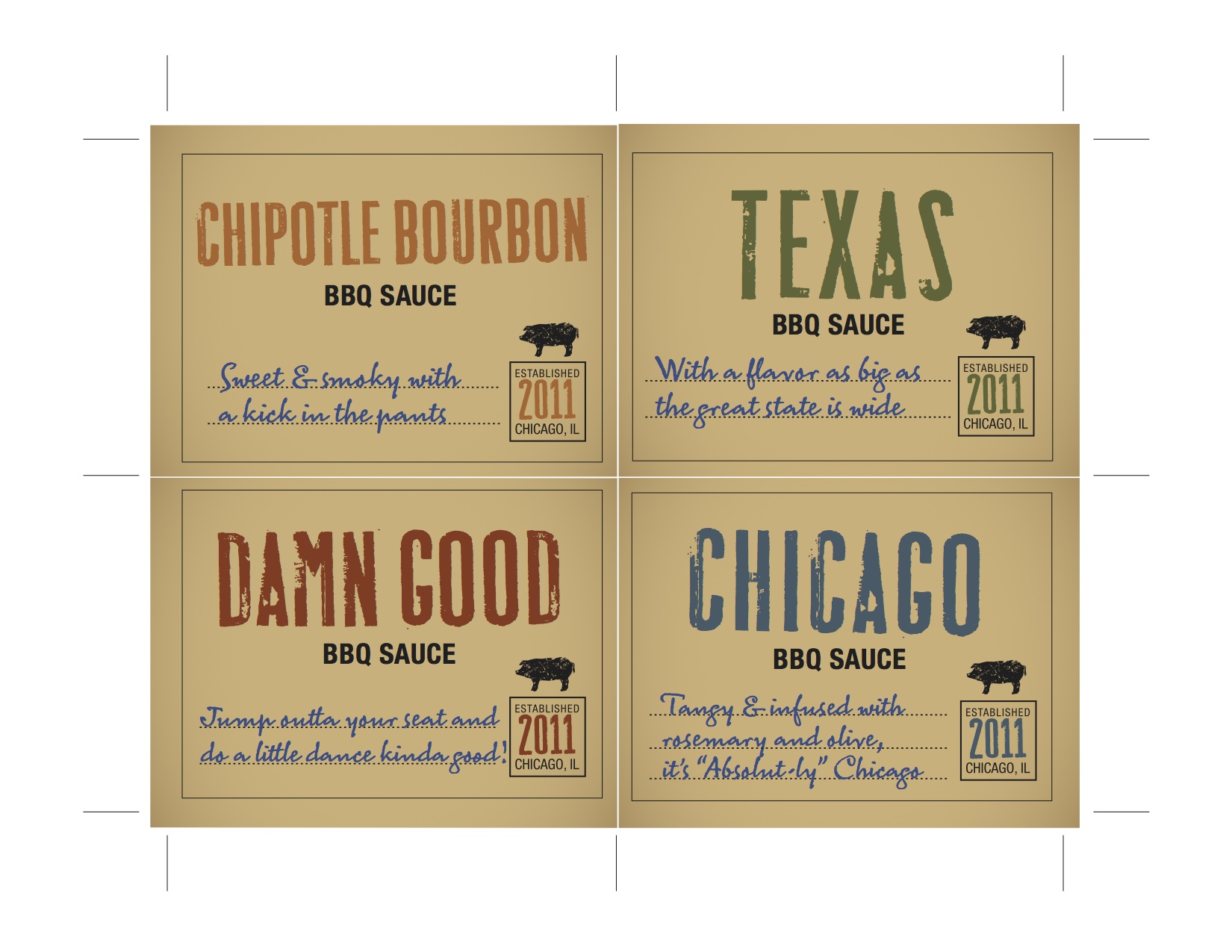 PC BBQLabels for Porkchop Bottles Four Variations of its Famous BBQ Sauce
